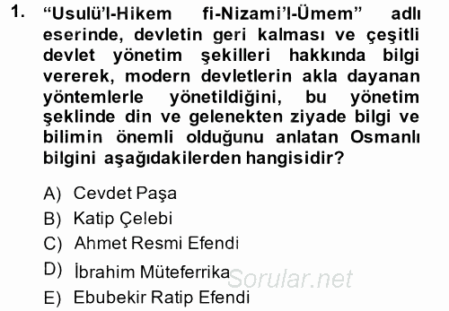 XVIII. Yüzyıl Türk Edebiyatı 2014 - 2015 Ara Sınavı 1.Soru