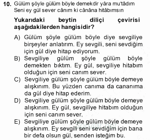 XVIII. Yüzyıl Türk Edebiyatı 2014 - 2015 Ara Sınavı 10.Soru