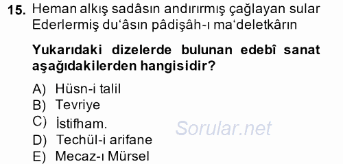 XVIII. Yüzyıl Türk Edebiyatı 2014 - 2015 Ara Sınavı 15.Soru