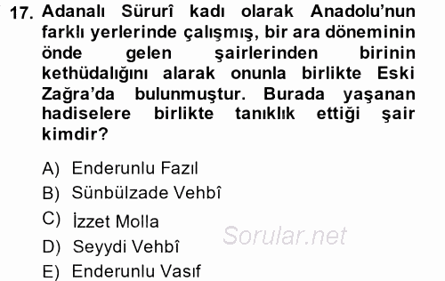XVIII. Yüzyıl Türk Edebiyatı 2014 - 2015 Ara Sınavı 17.Soru
