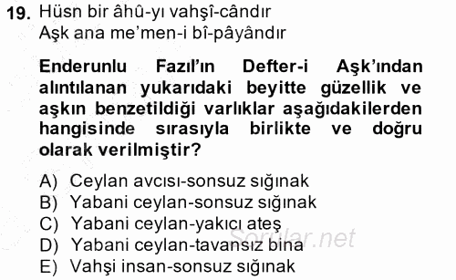 XVIII. Yüzyıl Türk Edebiyatı 2014 - 2015 Ara Sınavı 19.Soru