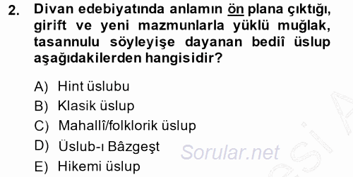 XVIII. Yüzyıl Türk Edebiyatı 2014 - 2015 Ara Sınavı 2.Soru