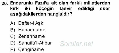 XVIII. Yüzyıl Türk Edebiyatı 2014 - 2015 Ara Sınavı 20.Soru