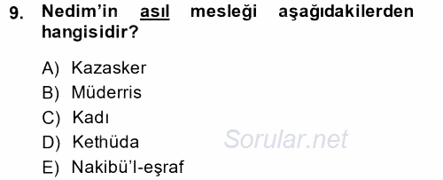 XVIII. Yüzyıl Türk Edebiyatı 2014 - 2015 Ara Sınavı 9.Soru