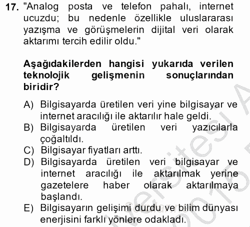 Görsel Kültür 2014 - 2015 Dönem Sonu Sınavı 17.Soru