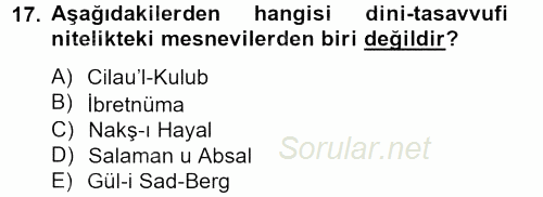 XVI. Yüzyıl Türk Edebiyatı 2014 - 2015 Dönem Sonu Sınavı 17.Soru