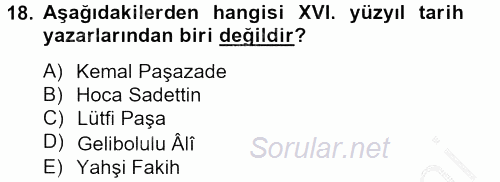XVI. Yüzyıl Türk Edebiyatı 2014 - 2015 Dönem Sonu Sınavı 18.Soru