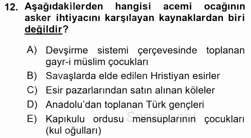 Osmanlı Merkez ve Taşra Teşkilatı 2015 - 2016 Ara Sınavı 12.Soru