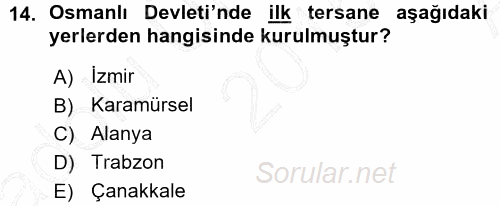 Osmanlı Merkez ve Taşra Teşkilatı 2015 - 2016 Ara Sınavı 14.Soru