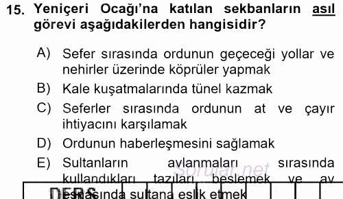 Osmanlı Merkez ve Taşra Teşkilatı 2015 - 2016 Ara Sınavı 15.Soru