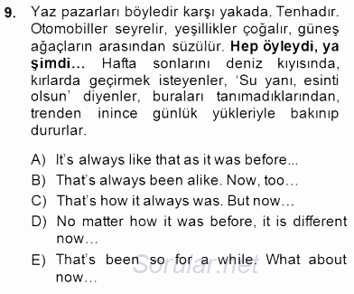 Çeviri (Türk/İng) 2014 - 2015 Dönem Sonu Sınavı 9.Soru