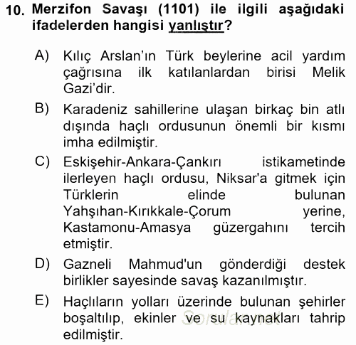 Türkiye Selçuklu Tarihi 2016 - 2017 Ara Sınavı 10.Soru