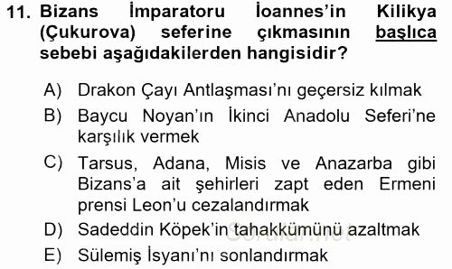 Türkiye Selçuklu Tarihi 2016 - 2017 Ara Sınavı 11.Soru