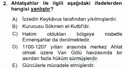 Türkiye Selçuklu Tarihi 2016 - 2017 Ara Sınavı 2.Soru