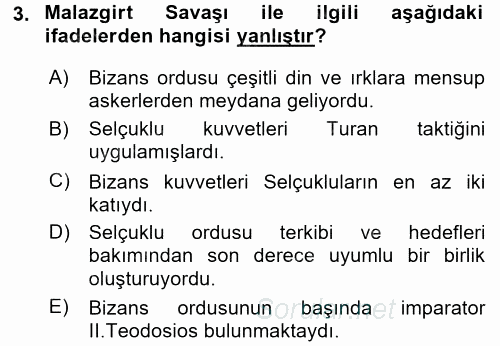 Türkiye Selçuklu Tarihi 2016 - 2017 Ara Sınavı 3.Soru