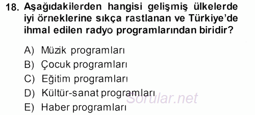 Radyo ve Televizyon Programcılığının Temel Kavramları 2013 - 2014 Ara Sınavı 18.Soru