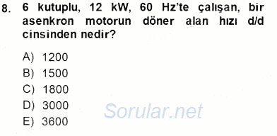 Elektrik Makinaları 2014 - 2015 Dönem Sonu Sınavı 8.Soru