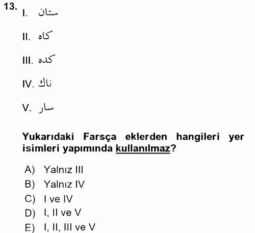Osmanlı Türkçesi Grameri 2 2017 - 2018 Ara Sınavı 13.Soru