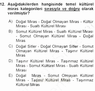 Kültürel Miras Yönetimi 2015 - 2016 Ara Sınavı 12.Soru