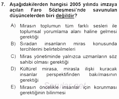 Kültürel Miras Yönetimi 2015 - 2016 Ara Sınavı 7.Soru