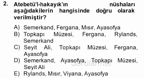 XI-XIII. Yüzyıllar Türk Dili 2014 - 2015 Tek Ders Sınavı 2.Soru