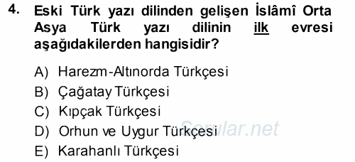 XI-XIII. Yüzyıllar Türk Dili 2014 - 2015 Tek Ders Sınavı 4.Soru
