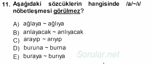 Türkçe Ses Bilgisi 2013 - 2014 Dönem Sonu Sınavı 11.Soru
