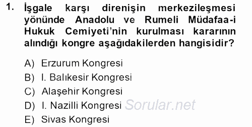Türk Siyasal Hayatı 2014 - 2015 Ara Sınavı 1.Soru