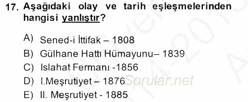Türk Siyasal Hayatı 2014 - 2015 Ara Sınavı 17.Soru
