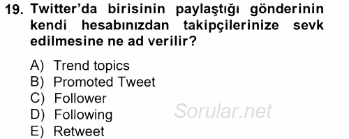 Sosyal Medya 2014 - 2015 Ara Sınavı 19.Soru