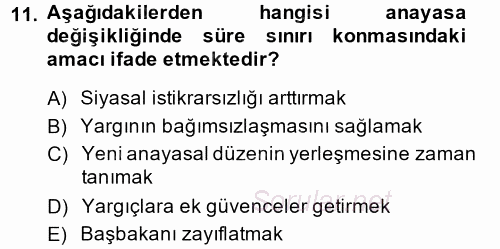 Türk Anayasa Hukuku 2014 - 2015 Ara Sınavı 11.Soru