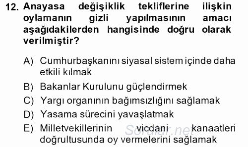 Türk Anayasa Hukuku 2014 - 2015 Ara Sınavı 12.Soru