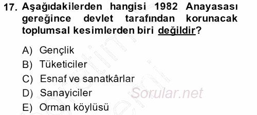 Türk Anayasa Hukuku 2014 - 2015 Ara Sınavı 17.Soru