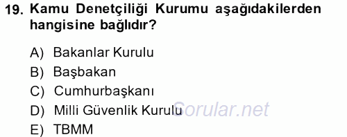 Türk Anayasa Hukuku 2014 - 2015 Ara Sınavı 19.Soru