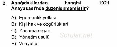Türk Anayasa Hukuku 2014 - 2015 Ara Sınavı 2.Soru