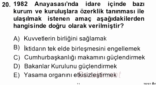 Türk Anayasa Hukuku 2014 - 2015 Ara Sınavı 20.Soru