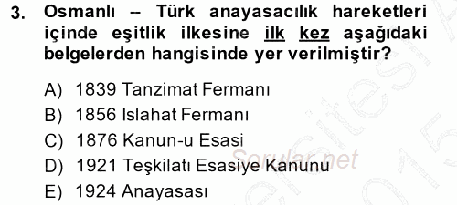 Türk Anayasa Hukuku 2014 - 2015 Ara Sınavı 3.Soru