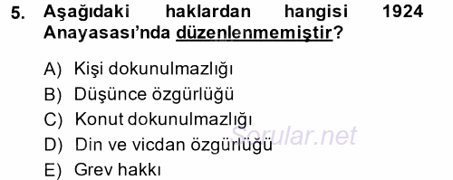Türk Anayasa Hukuku 2014 - 2015 Ara Sınavı 5.Soru