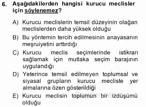 Türk Anayasa Hukuku 2014 - 2015 Ara Sınavı 6.Soru