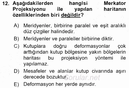 Coğrafi Bilgi Sistemlerine Giriş 2015 - 2016 Ara Sınavı 12.Soru