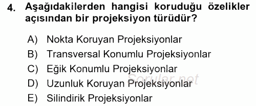 Coğrafi Bilgi Sistemlerine Giriş 2015 - 2016 Ara Sınavı 4.Soru