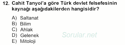 Türk Sosyologları 2013 - 2014 Tek Ders Sınavı 12.Soru