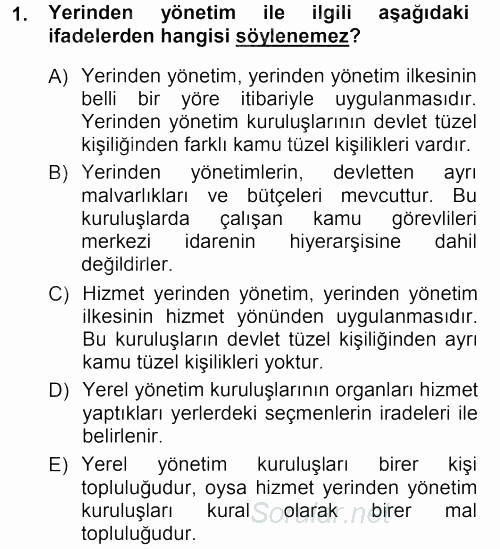 İdare Hukukuna Giriş 2012 - 2013 Ara Sınavı 1.Soru