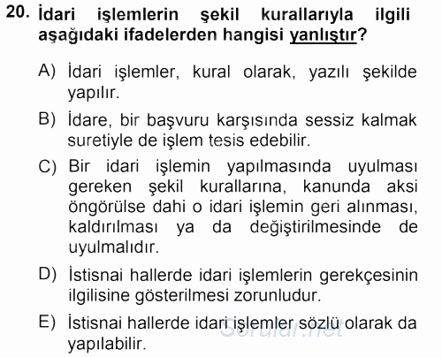 İdare Hukukuna Giriş 2012 - 2013 Ara Sınavı 20.Soru