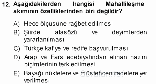 XVIII. Yüzyıl Türk Edebiyatı 2013 - 2014 Ara Sınavı 12.Soru
