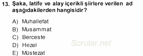 XVIII. Yüzyıl Türk Edebiyatı 2013 - 2014 Ara Sınavı 13.Soru