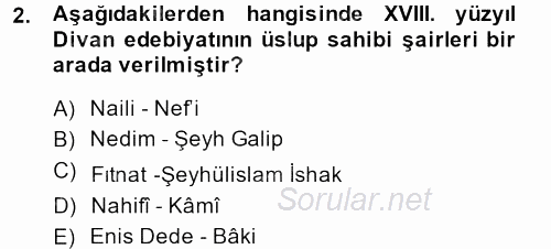 XVIII. Yüzyıl Türk Edebiyatı 2013 - 2014 Ara Sınavı 2.Soru