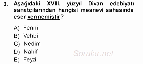 XVIII. Yüzyıl Türk Edebiyatı 2013 - 2014 Ara Sınavı 3.Soru