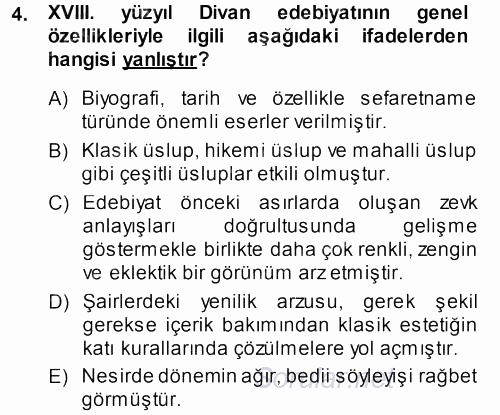 XVIII. Yüzyıl Türk Edebiyatı 2013 - 2014 Ara Sınavı 4.Soru
