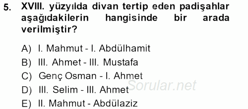 XVIII. Yüzyıl Türk Edebiyatı 2013 - 2014 Ara Sınavı 5.Soru